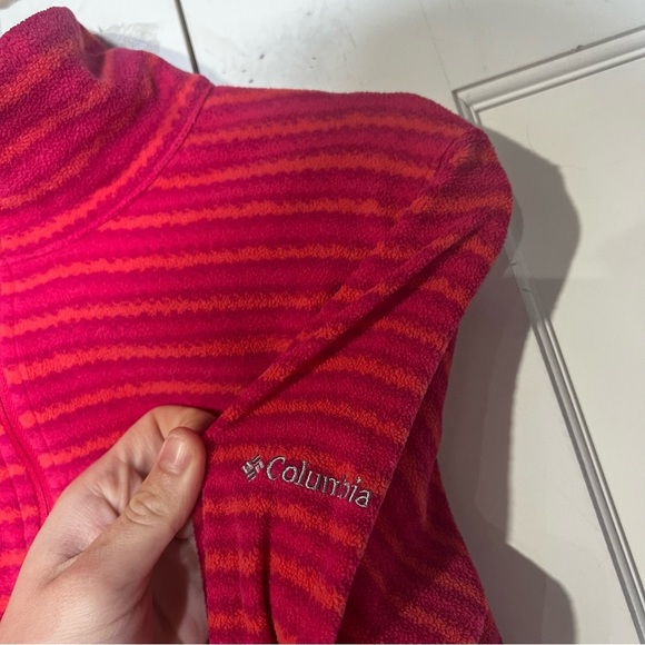 Columbia Women’s Quarter Zip Sweater Fleece Striped Orange and Pink Size Medium - Picture 8 of 10
